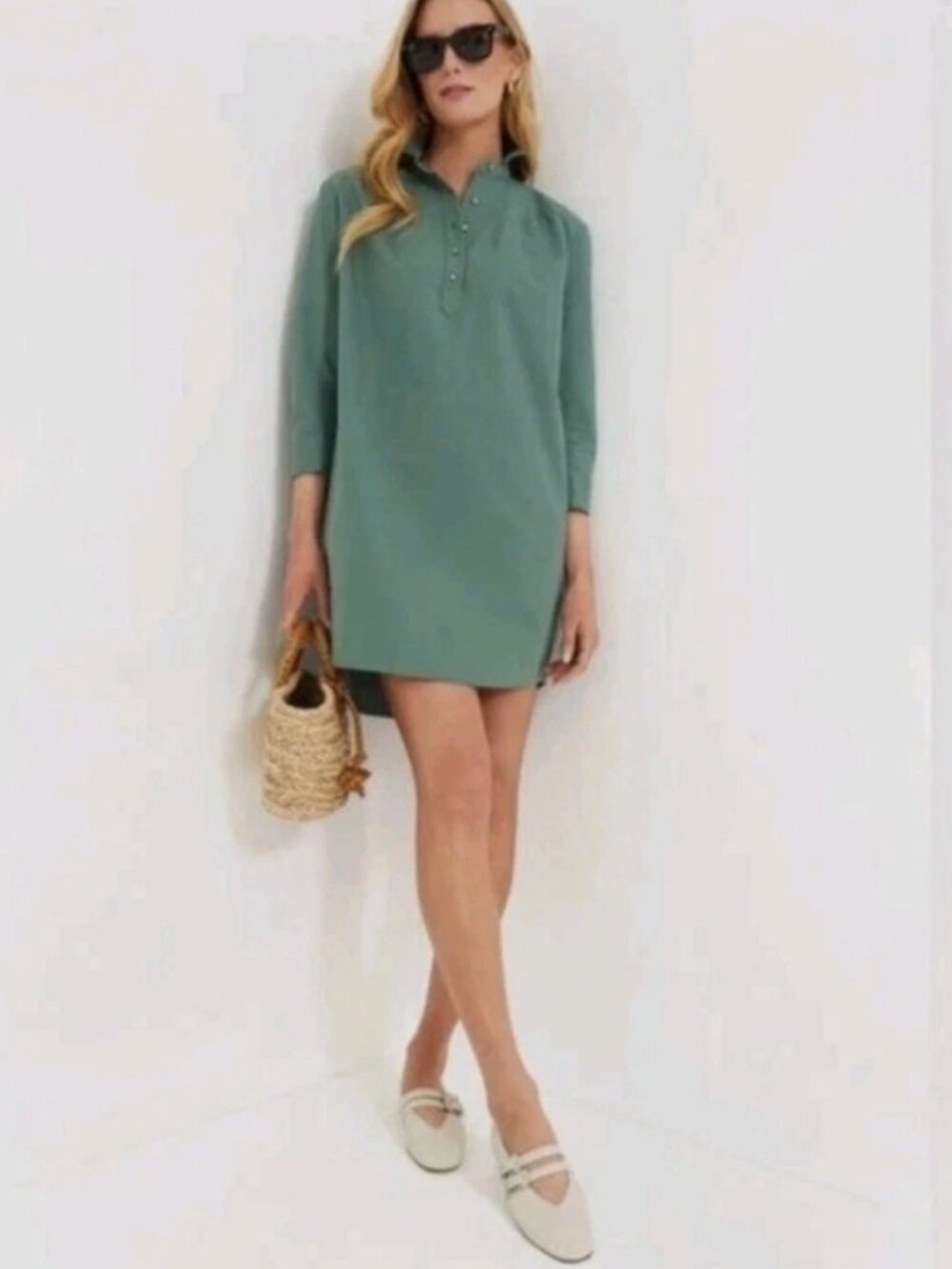 Tuckernuck Pomander Place Polly Shirt Dress Green Size Medium